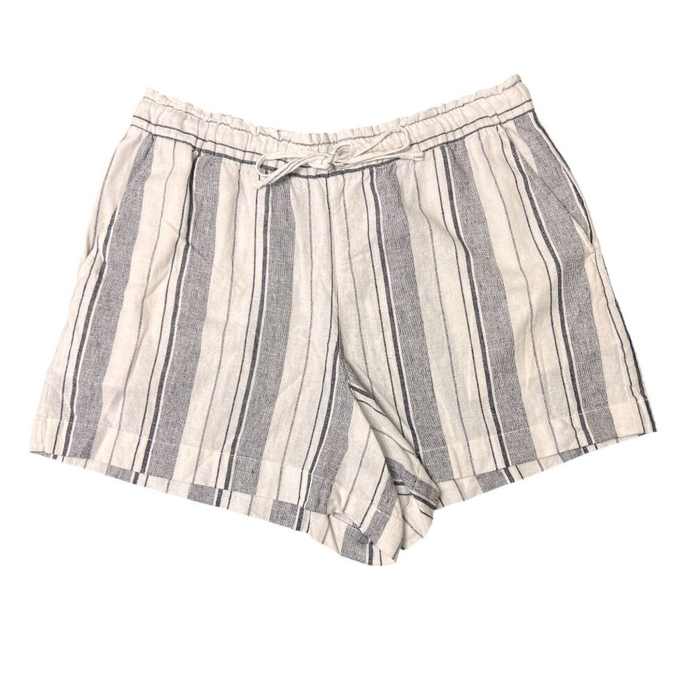 GAP 4" Pull On Striped Linen Blend Shorts With Pockets Drawstring Large